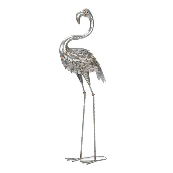 Zingz & Thingz Standing Flamingo Statue - 38" - Silver and Brown