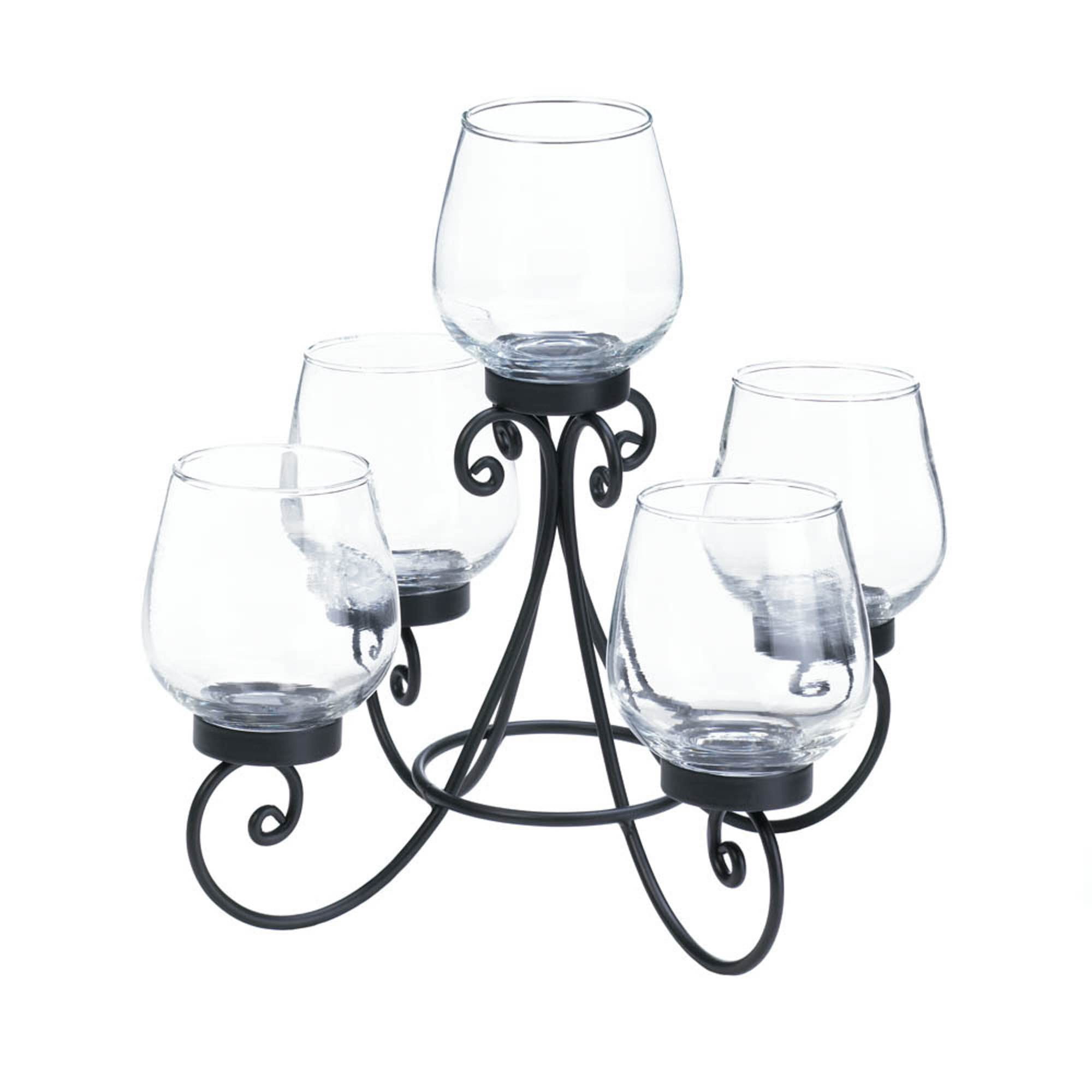 Black Iron and Clear Glass Five-Candle Centerpiece