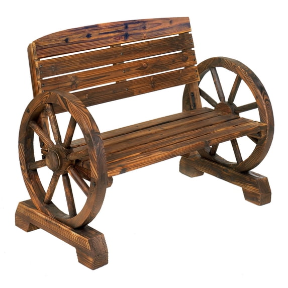 Zingz & Thingz Wagon Wheel Outdoor Garden Bench - 42.25" - Brown