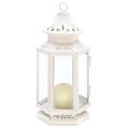 thumbnail image 1 of Zingz & Thingz White Metal Victorian Lantern with Floral Cutouts and Glass Panels 10.5" Tall, 1 of 3