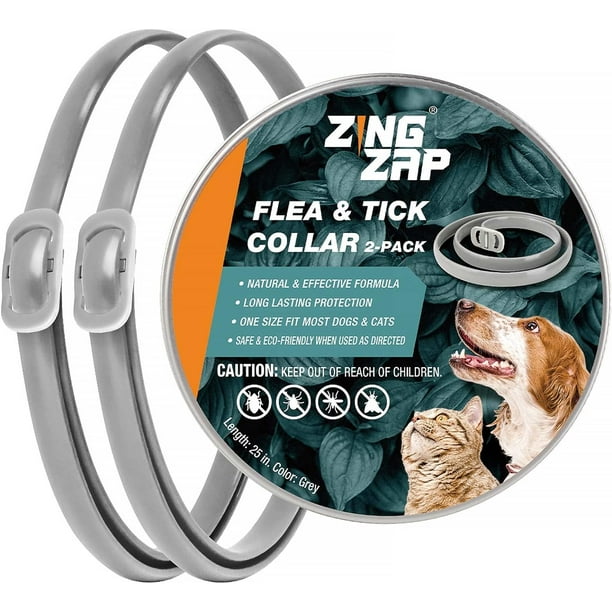 Zingzap Flea and Tick Collar for Dogs Natural and Safe Prevention Collar for Dogs 12 Months Protection One Size Fits All Dogs Cats Adjustable Waterproof 2 Pack Gray Walmart Business Supplies