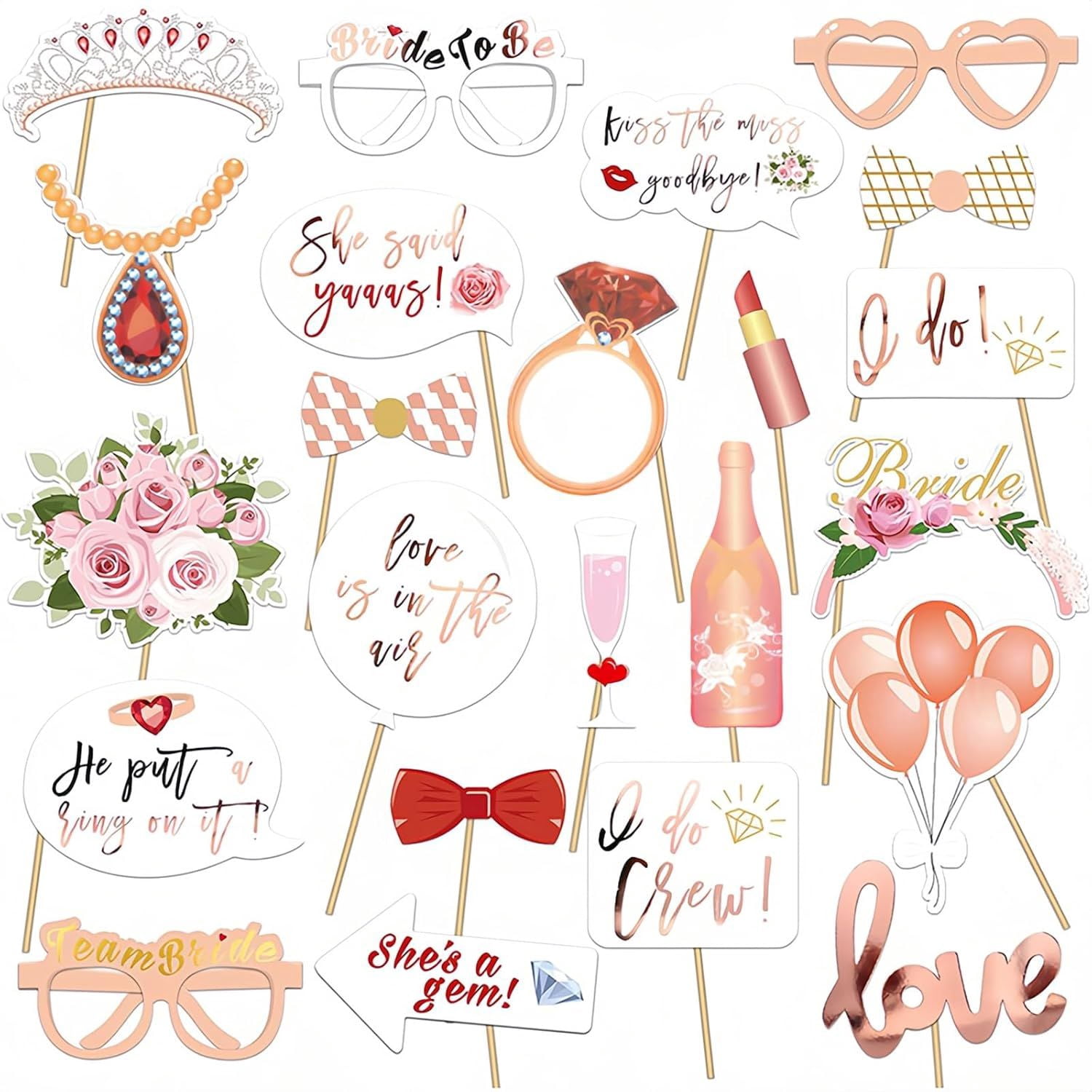 Zink 23PC Bridal Shower Photo Booth Props for Bachelorette Parties