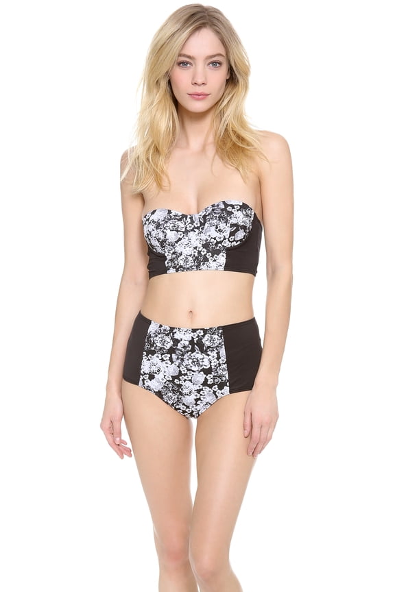 Women's Starboard Bustier Bikini Top, Large, Black/White Floral