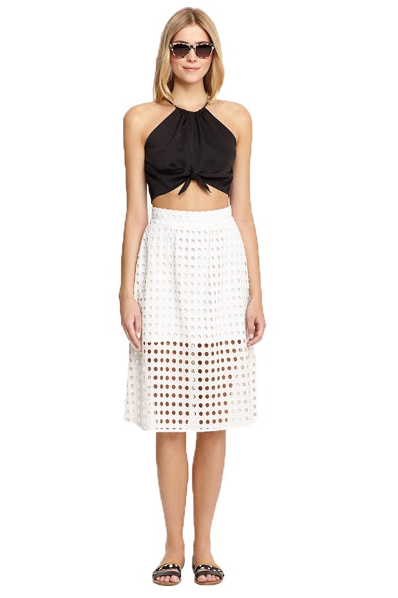 Women's Tie-Front Keyhole Wren Crop Top, Medium, Black