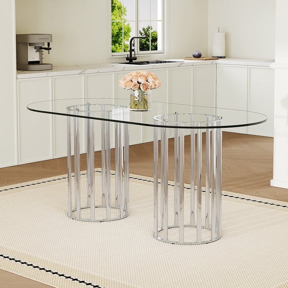 Zinkitool 71 x 35.4-Inch Clear Oval Dining Table, for Small Spaces and Dining Rooms, Seats 8