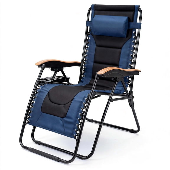 Zinkitool Steel Zero Gravity Lounge Chair, with Cushions, with Folding Design, with Cup Holder, Black and Blue