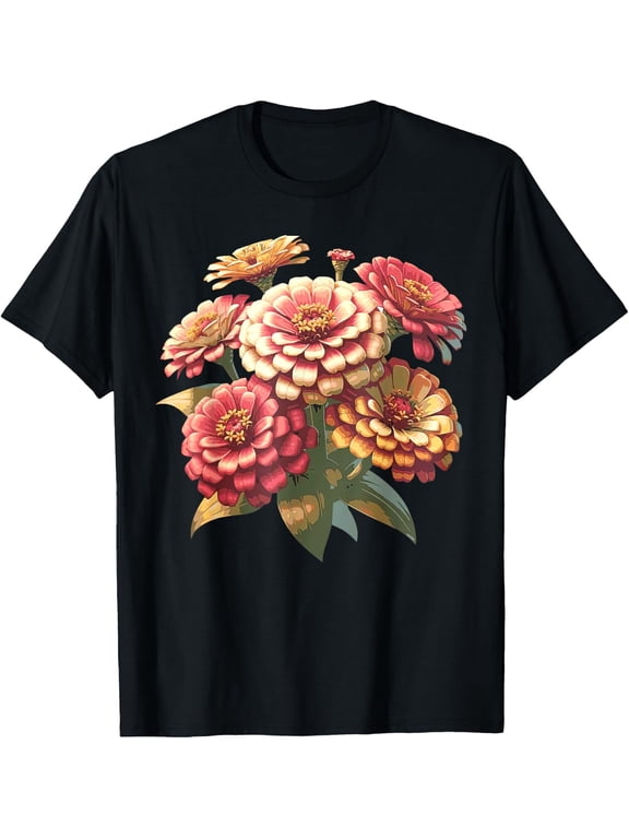 Zinnia Flower Botanical Garden Cottagecore T Shirt Size S-5XL