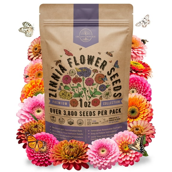 Zinnia Seeds Pack 1 oz - 3,800 Non-GMO Heirloom Flower Seeds for Planting, Annual Flowers in Individual Seed Packet for Planting Home Garden