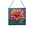 thumbnail image 1 of Zinnia Flower Stained Glass Panel Suncatcher Square Window Hanging, 8 Inch Real Glass Decorative Art Sun Catcher for Home, Gift, and Garden Decor 78OR19, 1 of 6