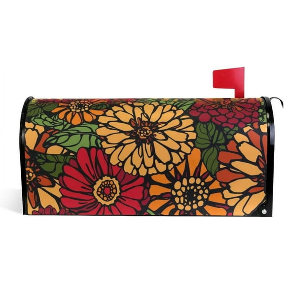 Zinnia Flowers Magnetic Mailbox Cover Oversized for Garden Yard Outdoor Decorations-20.8" x 25.5"