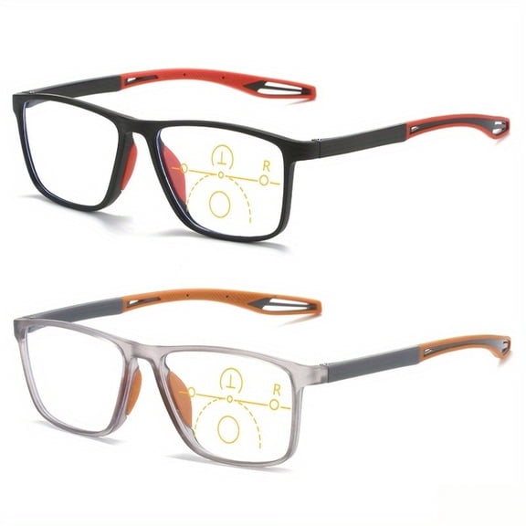 Zinqora 2‑Pack Men Sport Multifocal Reading Glasses, Lightweight Square Frame Readers