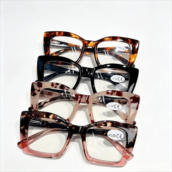 Zinqora 4‑Pack Women Oversized Cat‑Eye Reading Glasses, Fashion Stylish Readers for Daily Wear