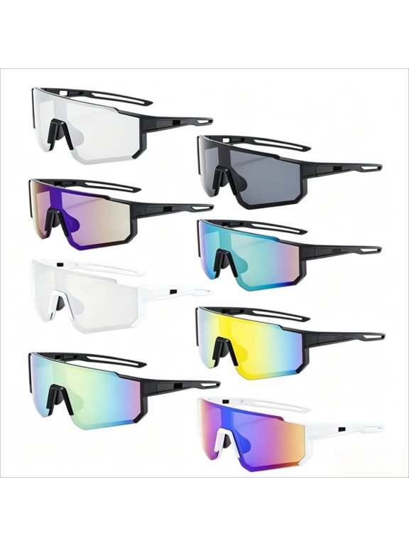 8Pack WrapAround Sport Sunglasses, Large Shield Frame Eyewear for Cycling & Outdoor Sports