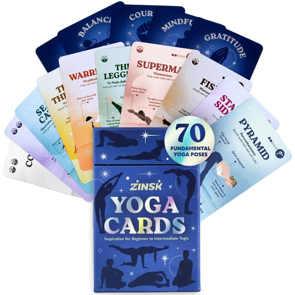 Zinsk Premium Yoga Deck - 70 Beautifully Illustrated 3x5 Yoga Cards with Instructions, Alignment Cues, & Modifications - Flash Cards for Learning Beginner & Intermediate Yoga Poses & Yoga Sequencing