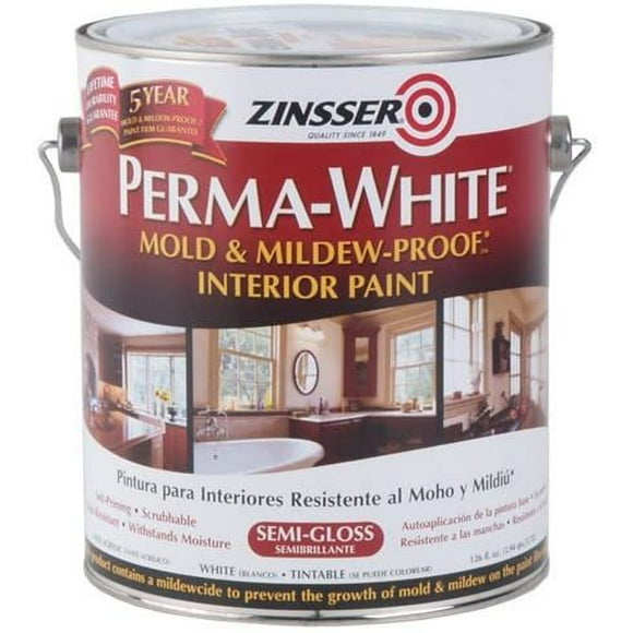 Zinsser 02761 1 Gallon Semi- Gloss Perma-White Mildew-Proof Bathroom Pain