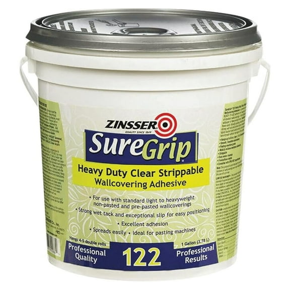 Zinsser 02881 1 Gallon Heavy Duty Clear Strippable Wallcovering Adhesive - Wallpaper Paste for Non-Pasted & Pre-Pasted Wallcoverings - Non-Staining, Easy Cleanup