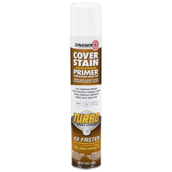 Zinsser 1014916 26 oz Cover Stain Primer with Turbo Spray System White Flat & Matte - Pack of 66