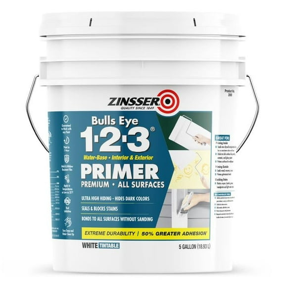 Zinsser 16-Pack of 5 gal 02000 White, Bulls Eye 1-2-3 Water-Based Stain Blocking Primer/Sealer