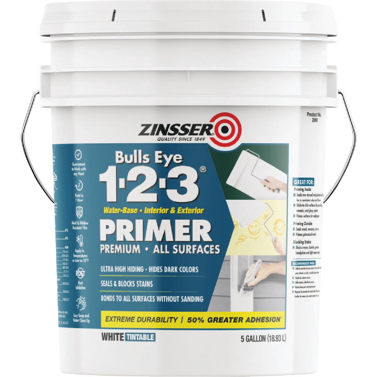 Zinsser 16-Pack of 5 gal 02000 White, Bulls Eye 1-2-3 Water-Based Stain Blocking Primer/Sealer