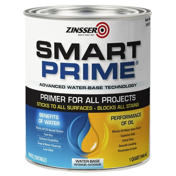Zinsser Smart Prime White Water-Based Primer Sealer - Interior/Exterior - 18 Pack, 1 Qt Each