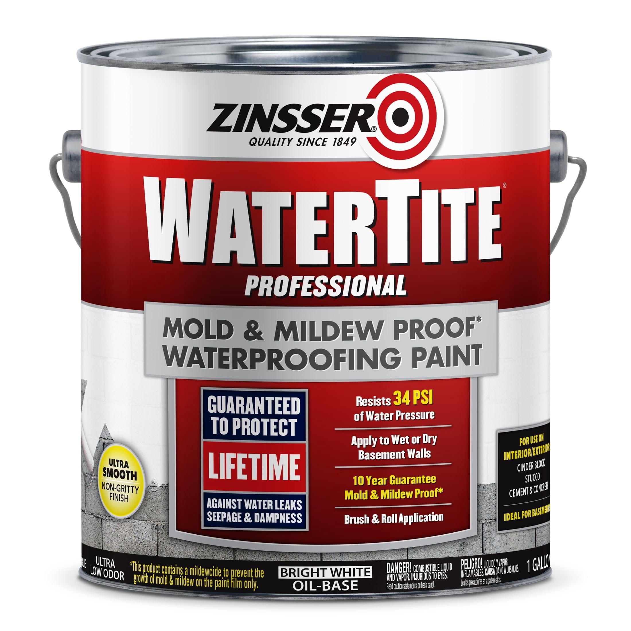 Zinsser 2-Pack of 1 gal 5001 White WaterTite Mold & Mildew-Proof Waterproofing Paint, Oil-Based