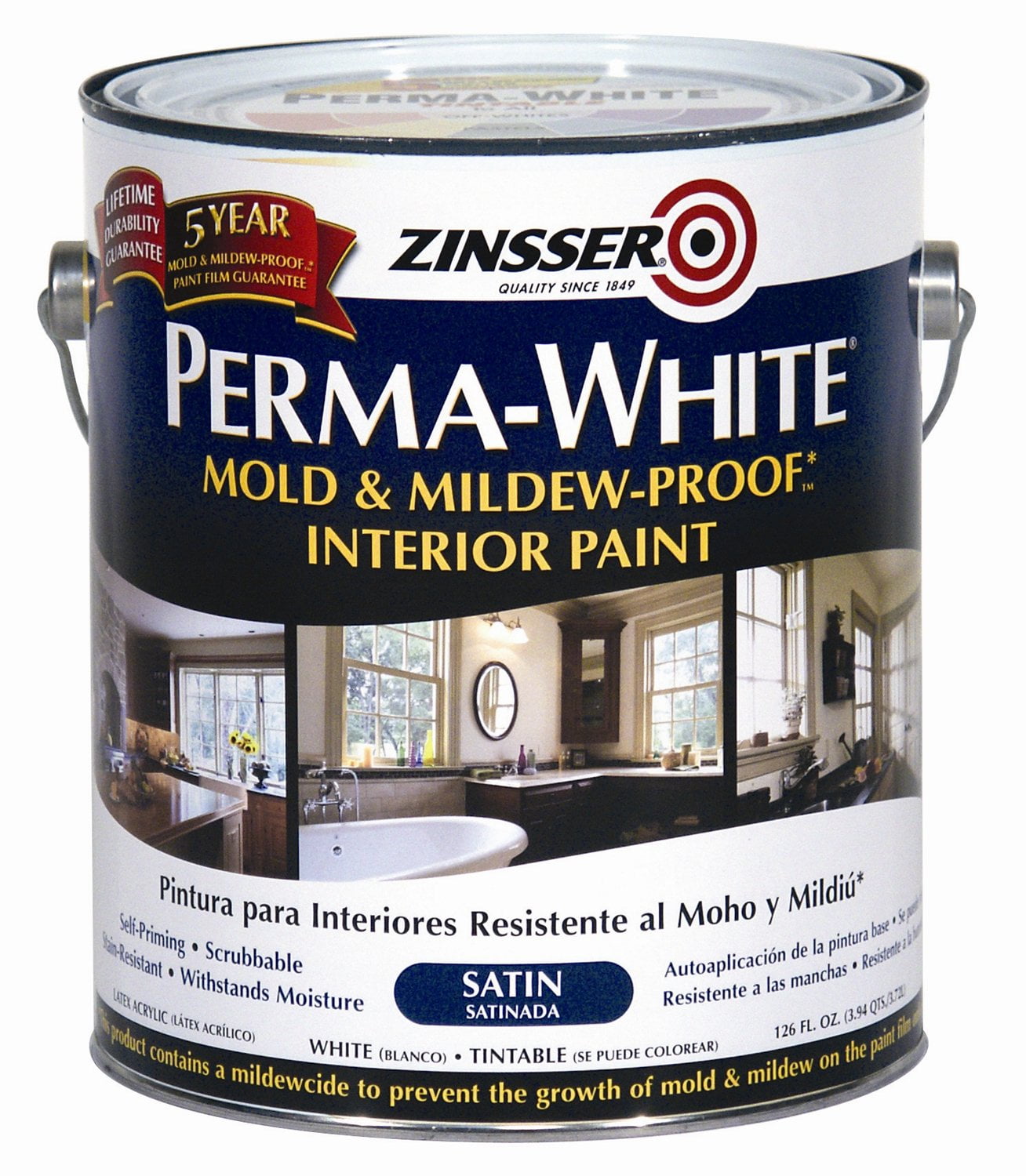 Zinsser Perma-White White-Tintable Satin Gallon Mildew Paint 2711