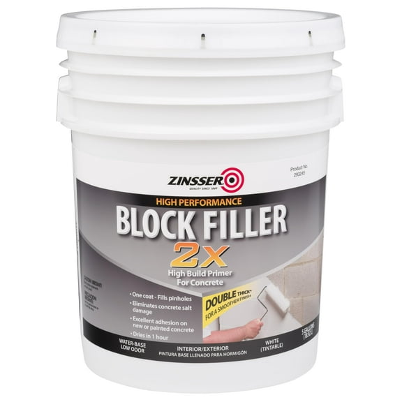 Zinsser 293248 Block Filler 2X High Build Primer for Concrete, 5 Gallon, White CA3