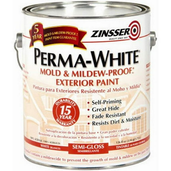 Zinsser 3131 Perma-white Mold & Mildew-proof Exterior Paint, Semi-gloss, 1-gal CA2