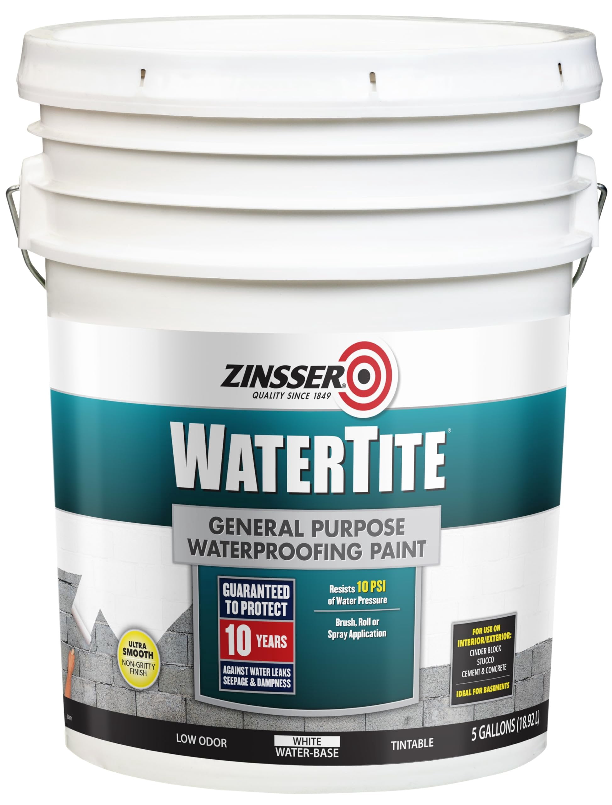 Zinsser 369382 WaterTite General Purpose Waterproofing Paint, 5 Gallon, White