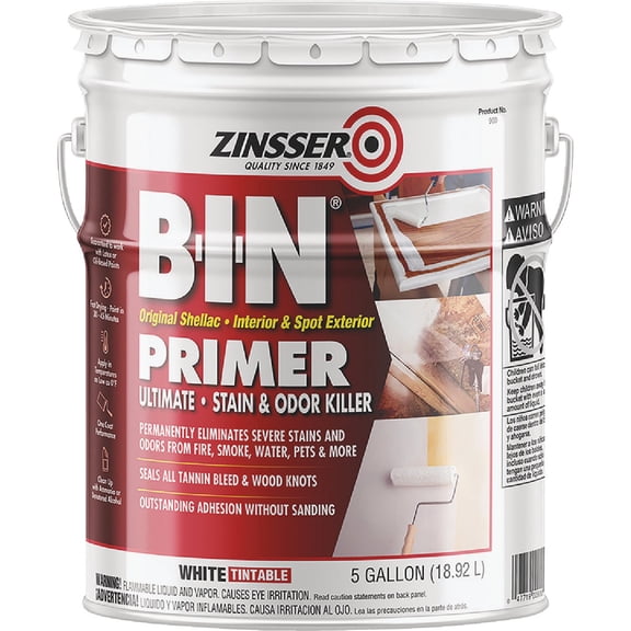 Zinsser B-I-N Shellac Primer Sealer - Commercial Adhesion Primer - 5 Pack, 5 Gallon Each