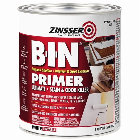 6-pack Zinsser B-I-N Shellac-Base Primer - Quick Drying, Interior/Exterior, White - 6 Pack, 1 Qt  Interior & Exterior Use, Professional Finish