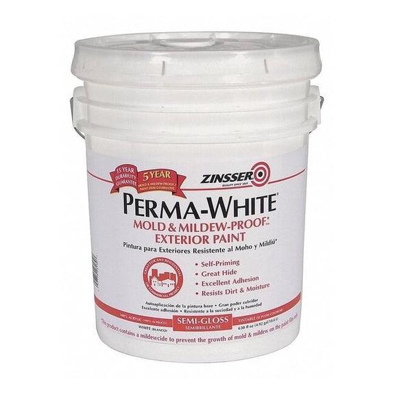 Zinsser Interior/Exterior Paint, Semi-gloss, Water Base, White, 5 gal 3130