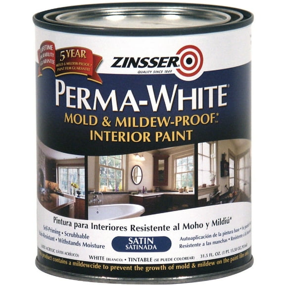Zinsser Mildew Proof Interior Paint Satin White 1 Qt