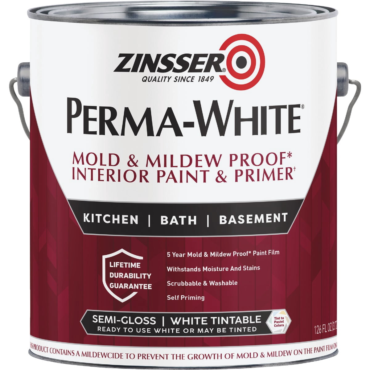 Zinsser Perma-White Semi-Gloss White Water-Based Mold and Mildew-Proof Paint Interior 1 gal. - Total Qty: 1