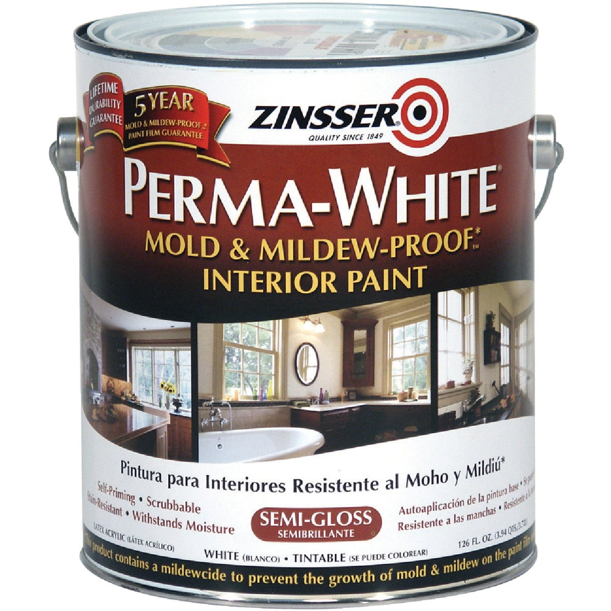 Zinsser Perma-White Mold and Mildew-Proof Paint, Semi-Gloss White, 1 ...