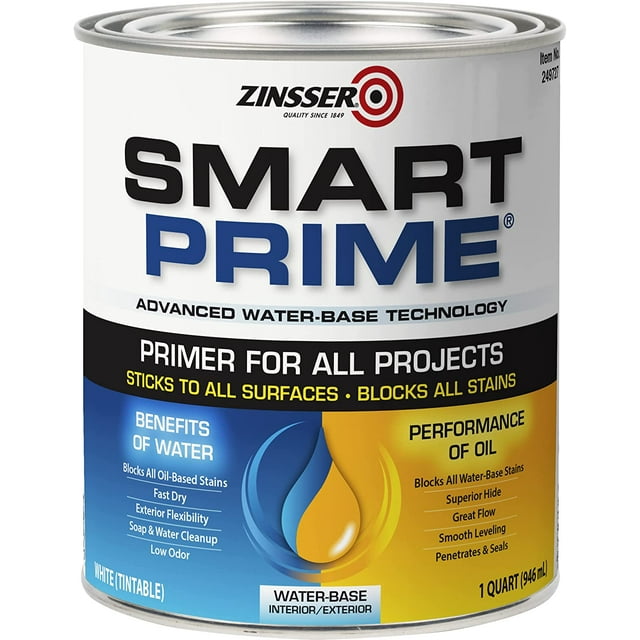 Zinsser Smart Prime Advanced WaterBased Primer, White, 1 Quart