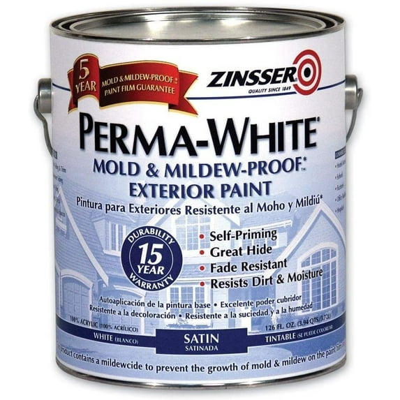 Zinsser White, Satin Interior Exterior Water Base Paint, 1 gal