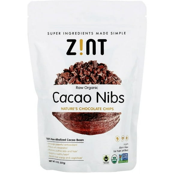 Zint Organic Cacao Nibs (8 oz): Fair Trade, Paleo-Certified, Organic, Non GMO, Anti Aging Antioxidant Superfood, Gluten Free Cocoa Cacao Beans
