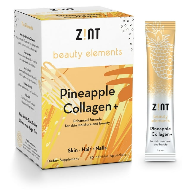 Zint Sweet Collagen Powder Beauty Drink Mix (Pineapple): Sugar-Free Collagen Peptides Drink w/ Glucosamine, Hyaluronic