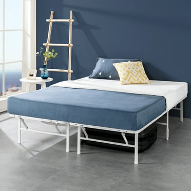Zinus 14" White Metal SmartBase Tool-Free Assembly Bed Frame Mattress Foundation, Queen