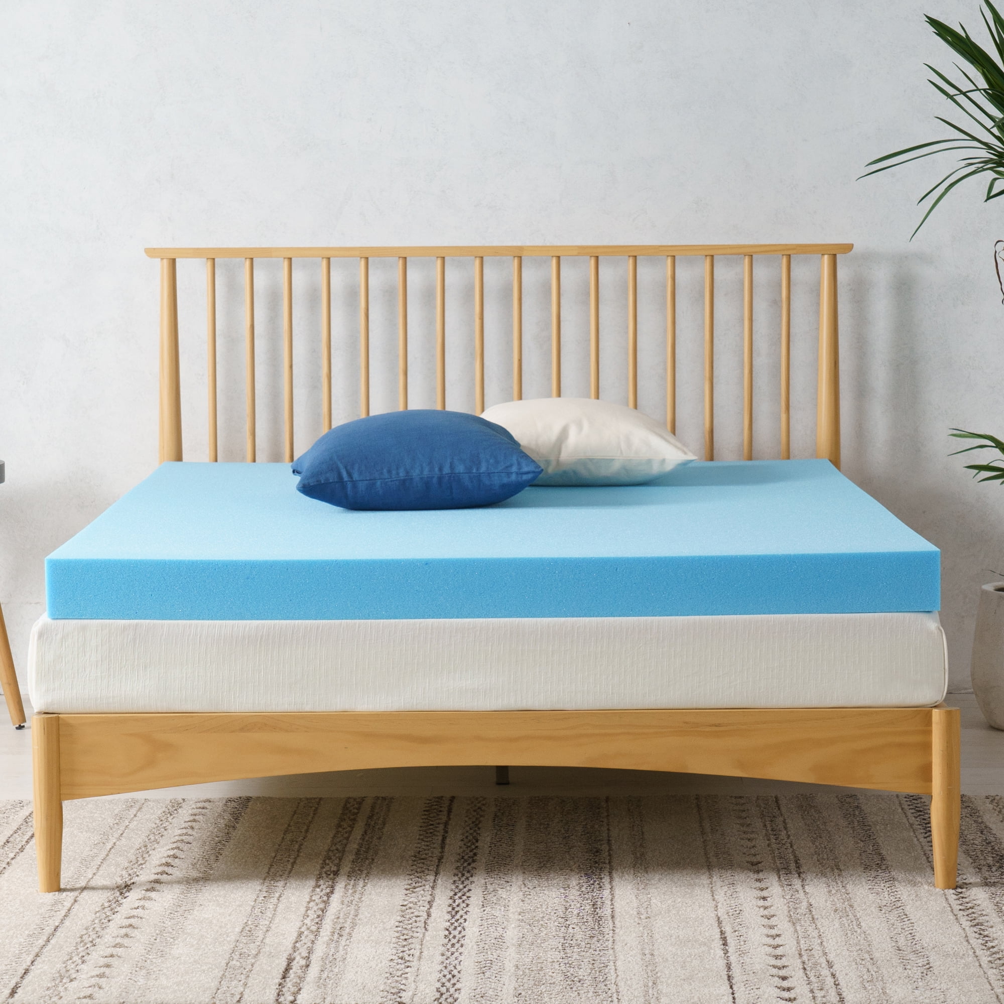 Queen Blue Gel Memory Foam Mattress Topper, 4 Inch
