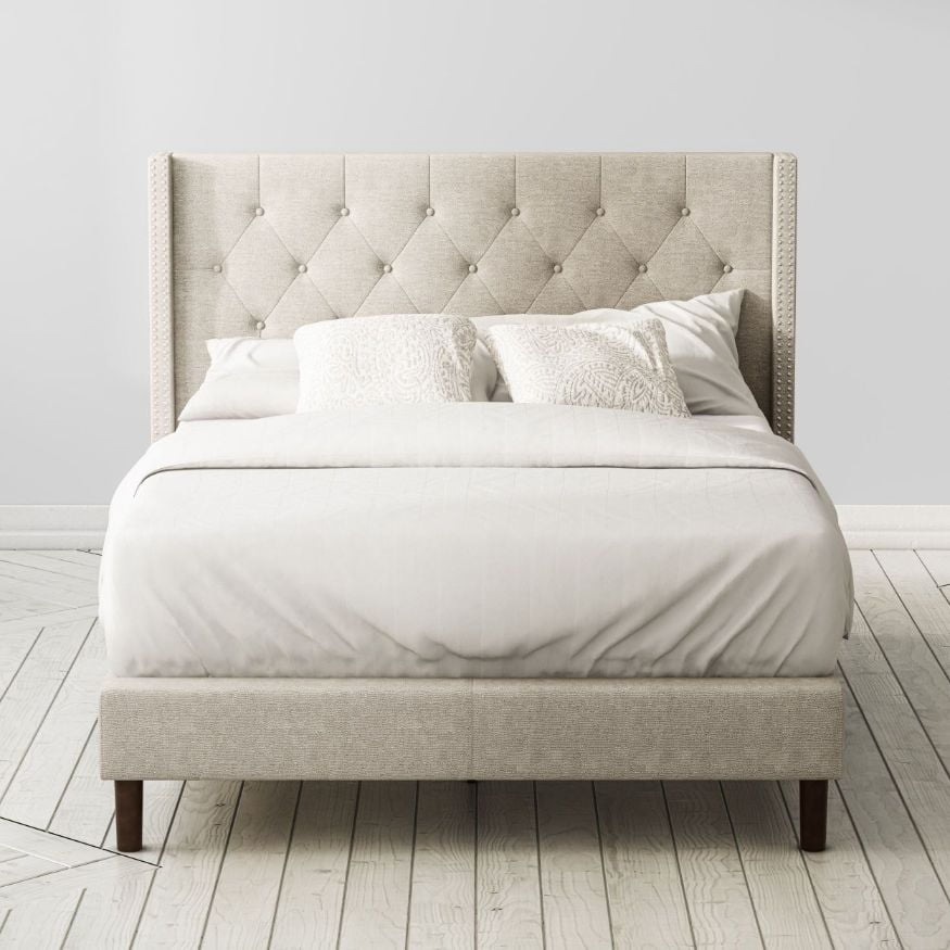 Zinus 51" Annette Upholstered Platform Bed Frame, Light Grey, Queen