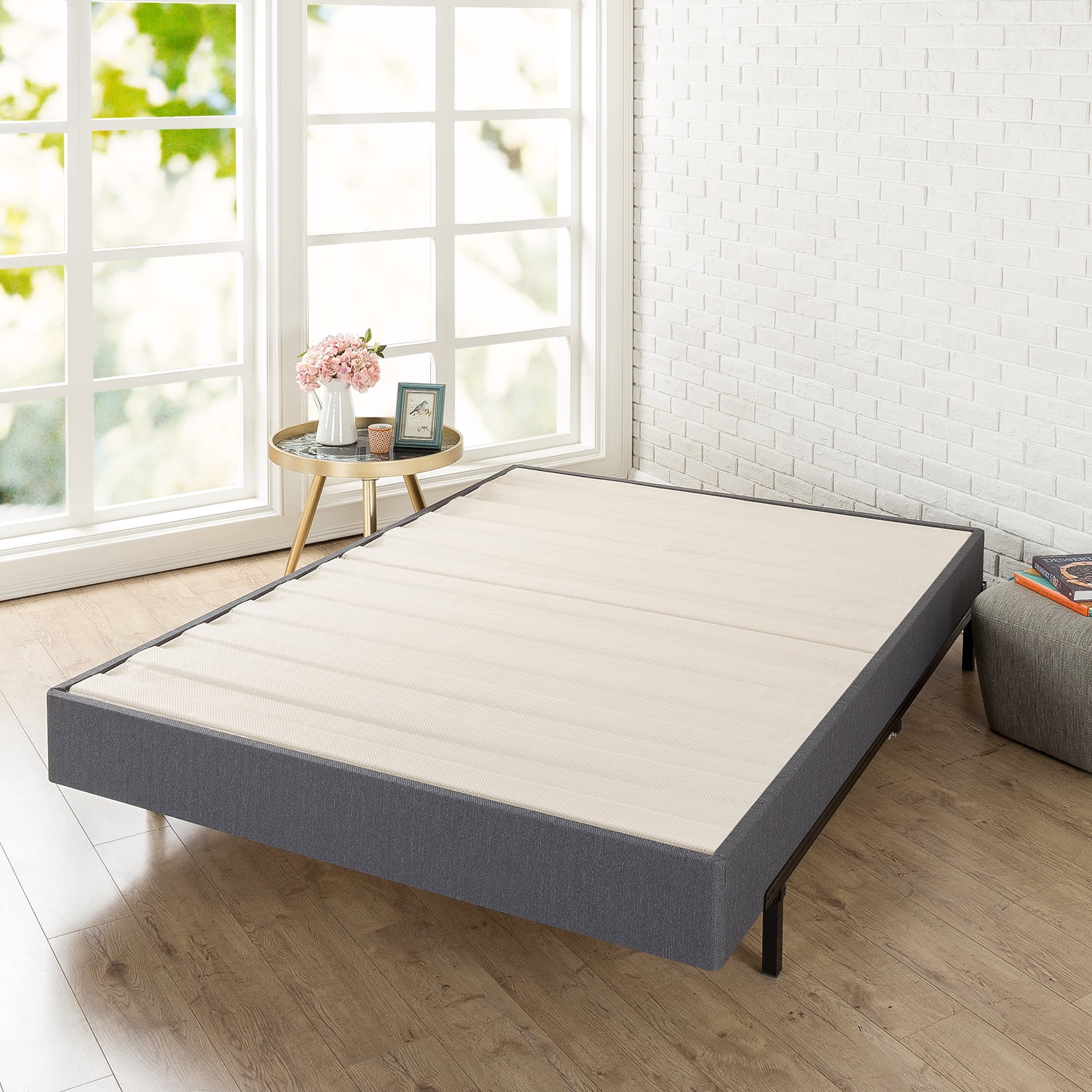 Zinus 7.5" Upholstered Metal Box Spring with Wood Slats, Full