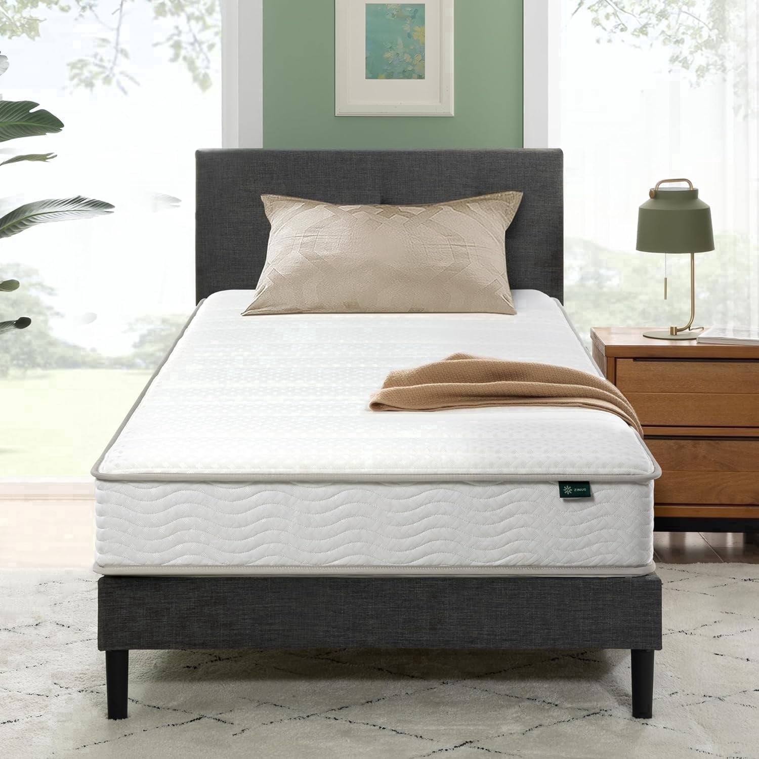 Zinus 8 inch Twin Hybrid Mattress, Medium Firmness, Fiberglass Free, Durable Support, Mattress in a Box