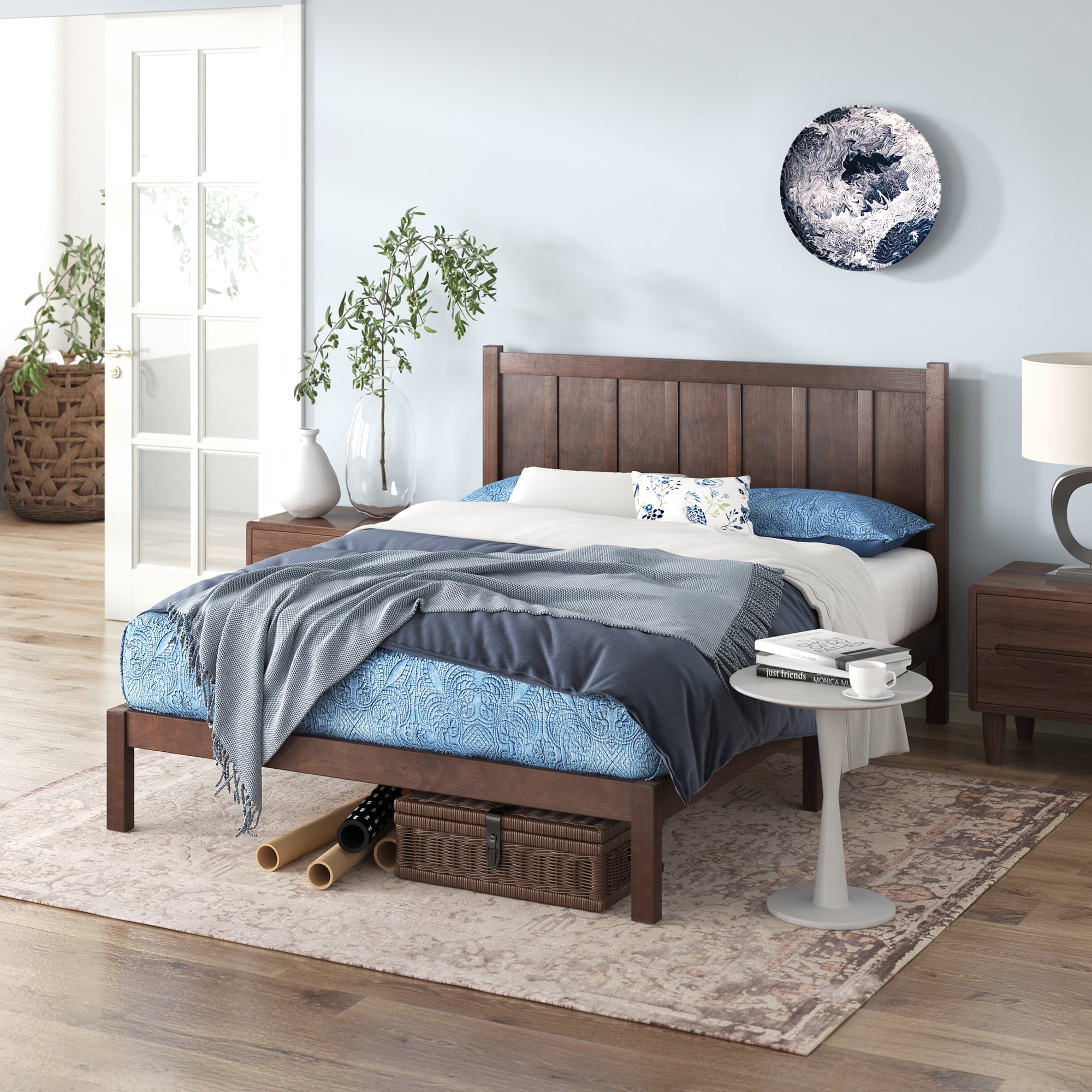 Zinus Tuscan Metal Wood Platform Bed with Wood Slat Support Queen Walmart