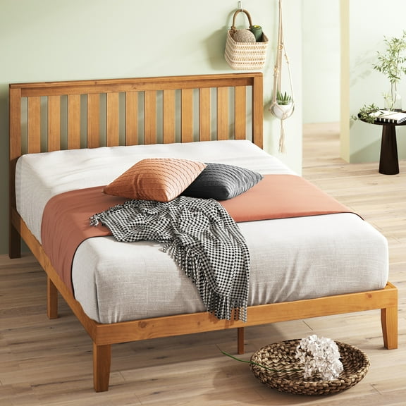 Zinus Alexia 37" Wood Platform Bed with Headboard, Rustic Pine, Full