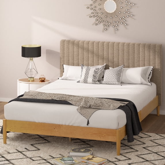 Zinus Amelia 41" Wood Platform Bed Frame with Upholstered Headboard, Full