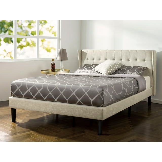 Zinus Athena 42" Upholstered Platform Bed with Wingback Headboard, King