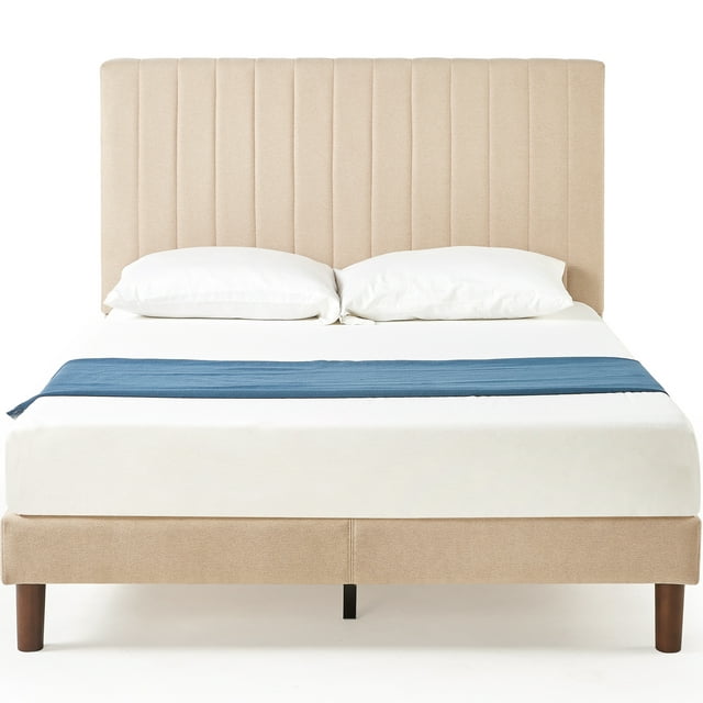 Zinus Debi 51” Upholstered Platform Bed Frame, Full, Beige