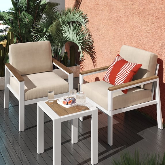 Zinus Dillon Aluminum and Poly Lumber Outdoor 3 Piece Chat Set, White